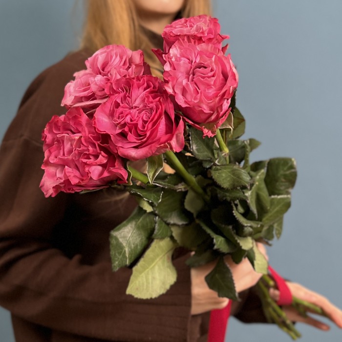 5 пионовидных сиреневых роз Кантри блюз 60 см