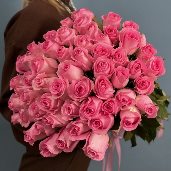 55 розовых роз Ревиваль 60 см