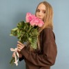 9 розовых роз Ревиваль 60 см