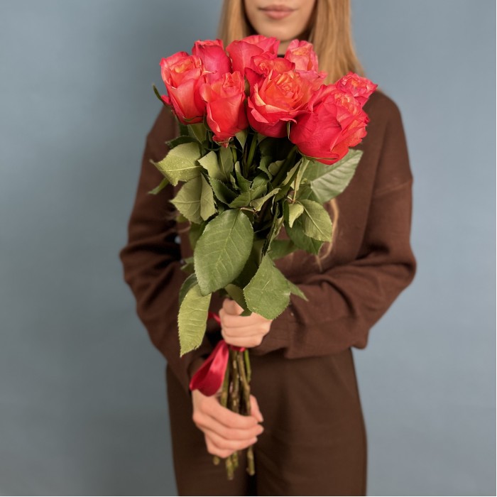 9 ярких роз Боргат 70 см