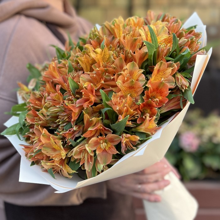 Букет из 29 оранжевых альстромерий