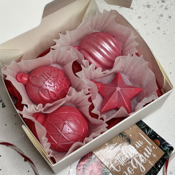 Новогодний набор из шоколада ручной работы розовый фейерверк