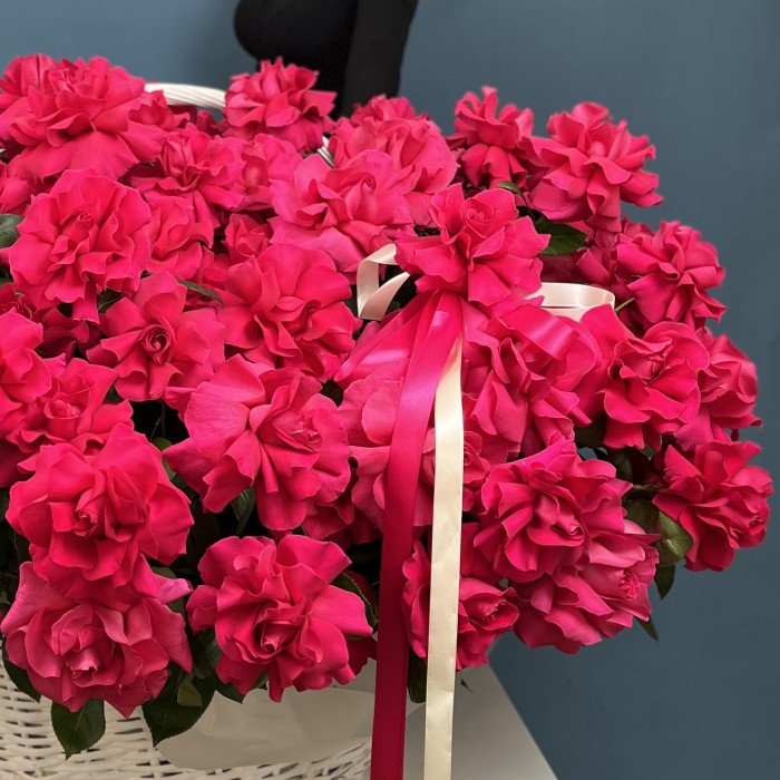 151 малиновая французская Роза  Пинк Флойд в корзине