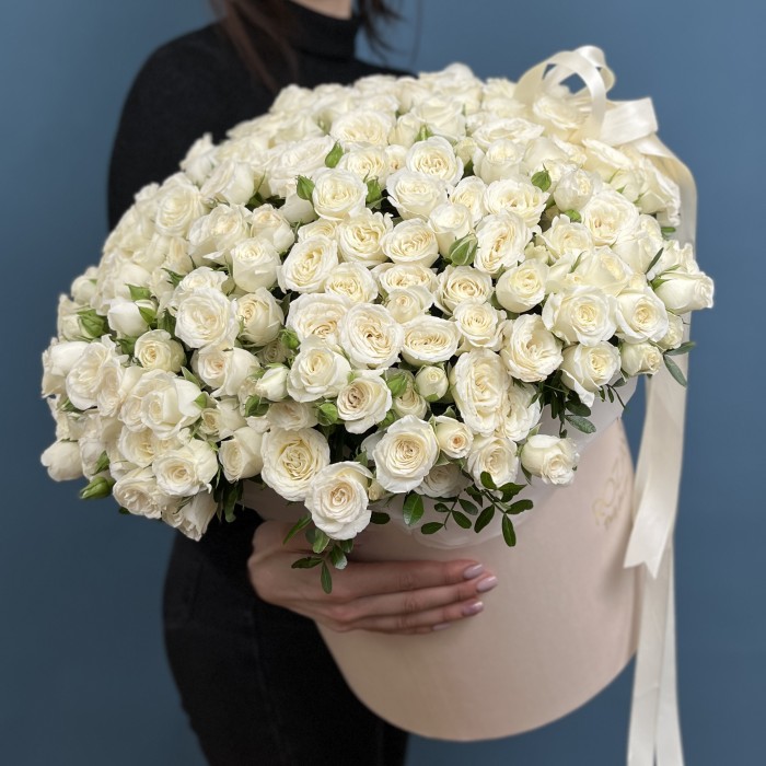 51 ароматная белая роза Сноу бабл в коробке