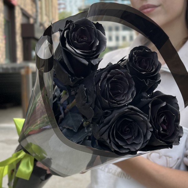 5 черных Роз 60 см