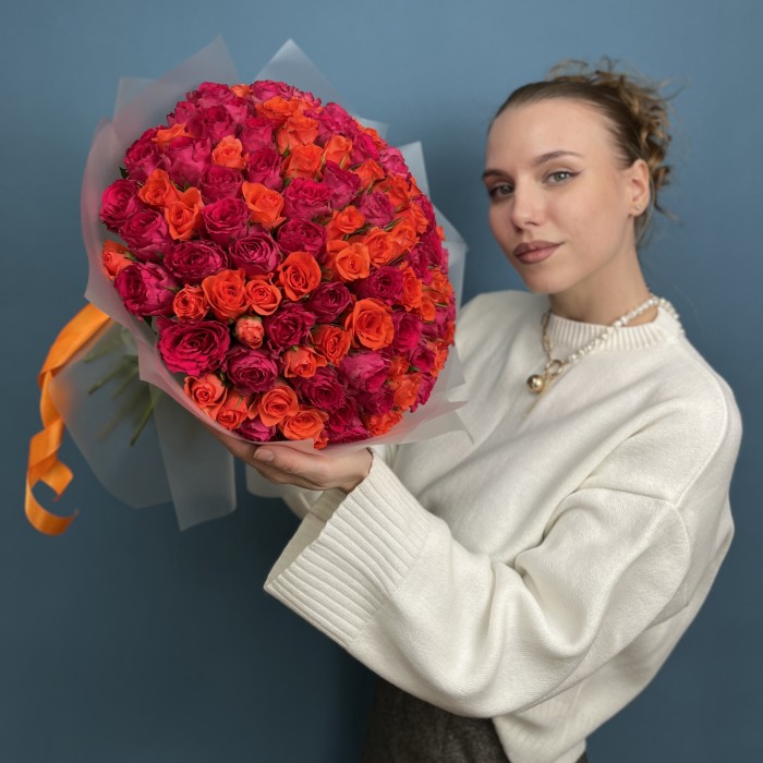 101 оранжевая и малиновая роза Тутти Фрутти