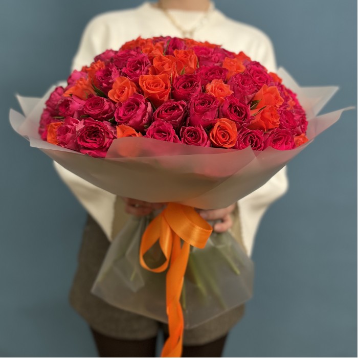 101 оранжевая и малиновая роза Тутти Фрутти