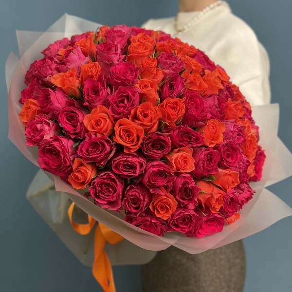 101 оранжевая и малиновая роза Тутти Фрутти