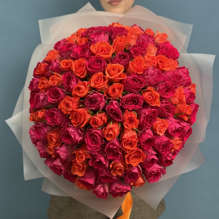 101 оранжевая и малиновая роза Тутти Фрутти