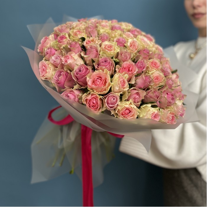 101 роза сиренево-розовый микс