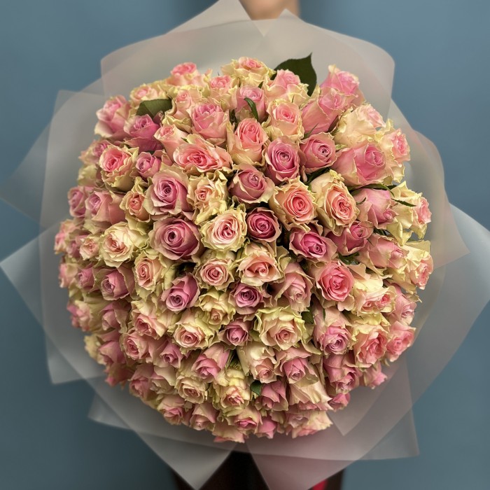 101 роза сиренево-розовый микс