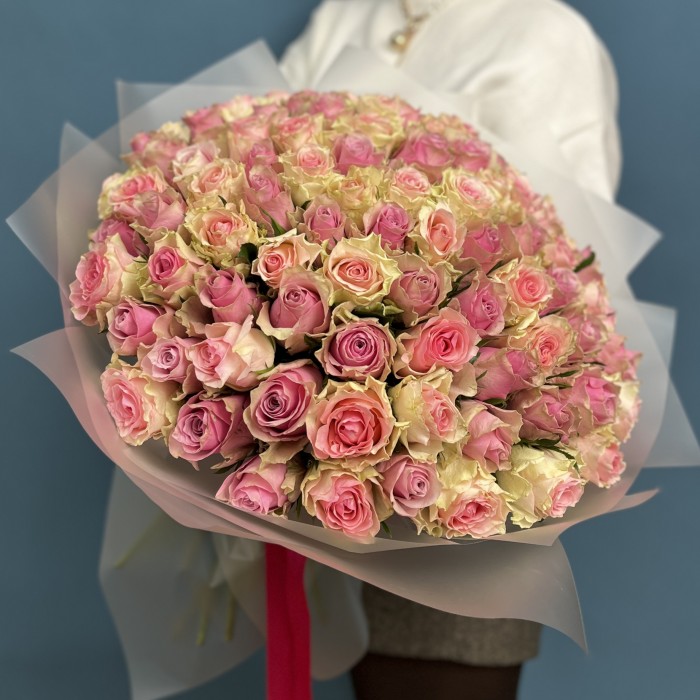 101 роза сиренево-розовый микс