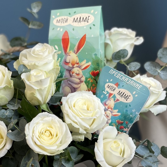 15 белых роз в ящике Моей маме