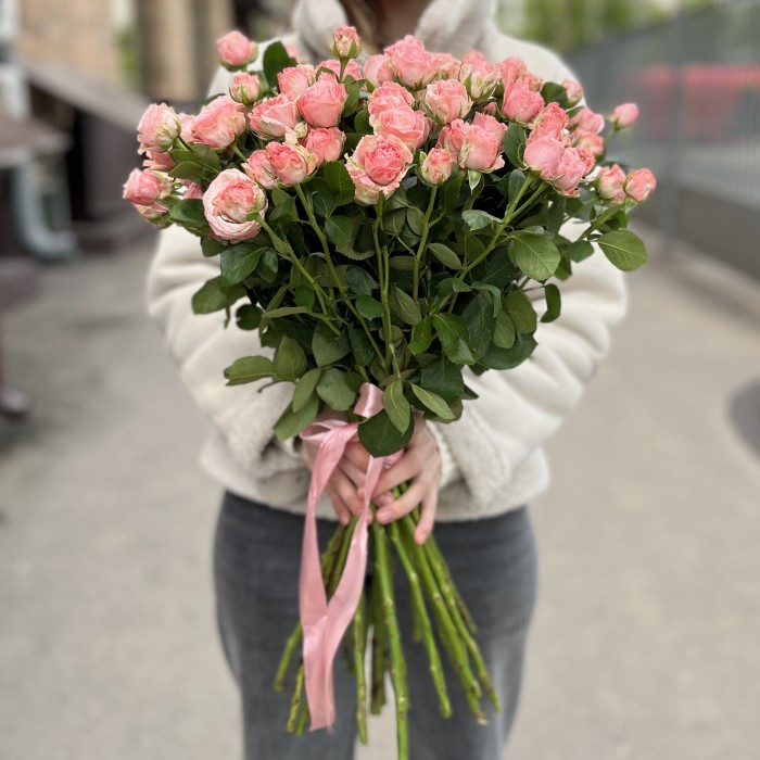 25 кустовых Пионовидных роз Мадам Бомбастик 60 см