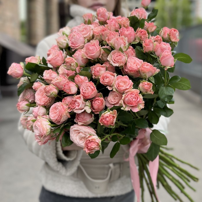 25 кустовых Пионовидных роз Мадам Бомбастик 60 см