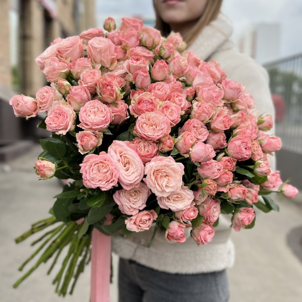 35 кустовых Пионовидных роз Мадам Бомбастик 60 см