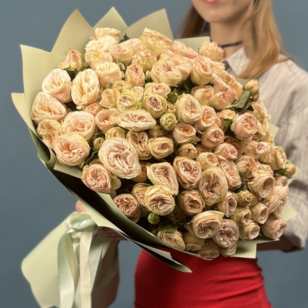 25 кустовых пионовидных роз Джентл трендсеттер 60 см