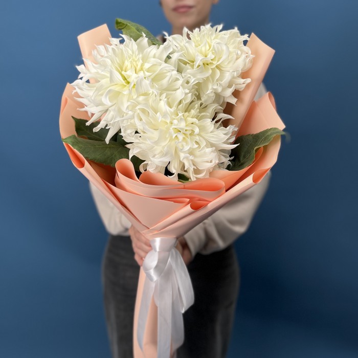 3 белые пышные георгины