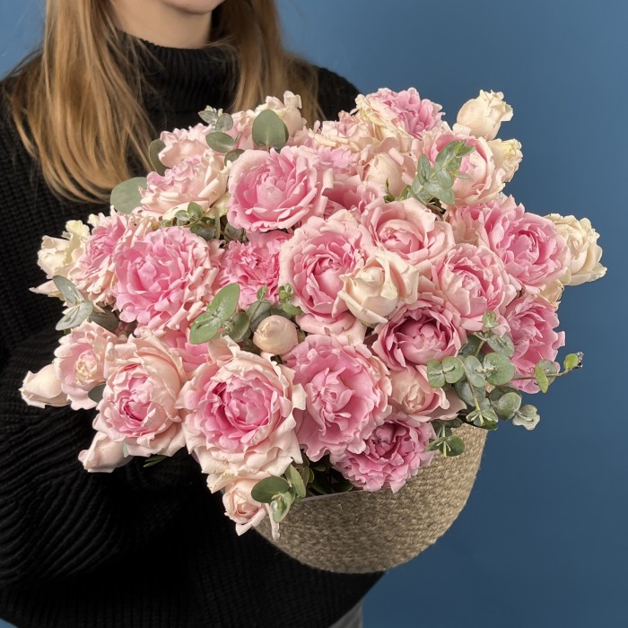 15 кустовых пионовидных роз Кэнди Флоу в кашпо