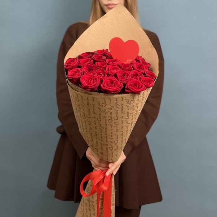 25 красных роз 60см Моей любимой