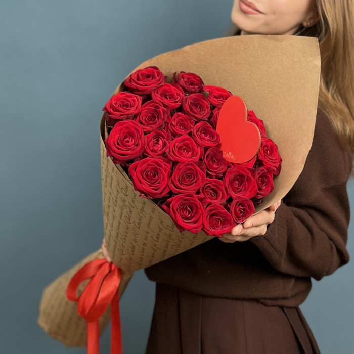 25 красных роз 60см Моей любимой