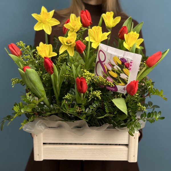 Цветочная поляна с нарциссами и тюльпанами 8 марта