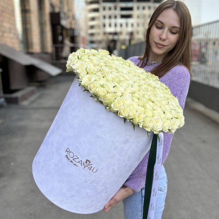 201 белая роза в бархатной коробке