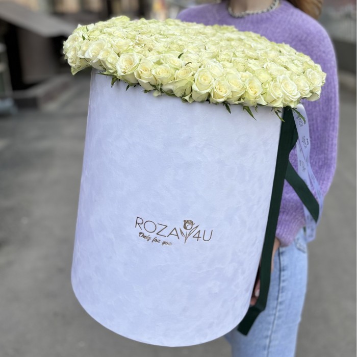 201 белая роза в бархатной коробке