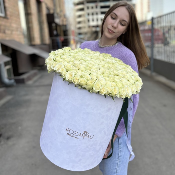 201 белая роза в бархатной коробке