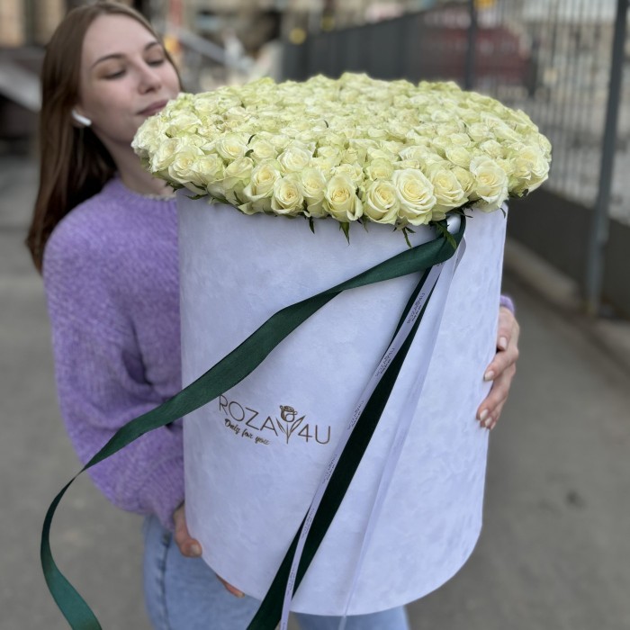 201 белая роза в бархатной коробке