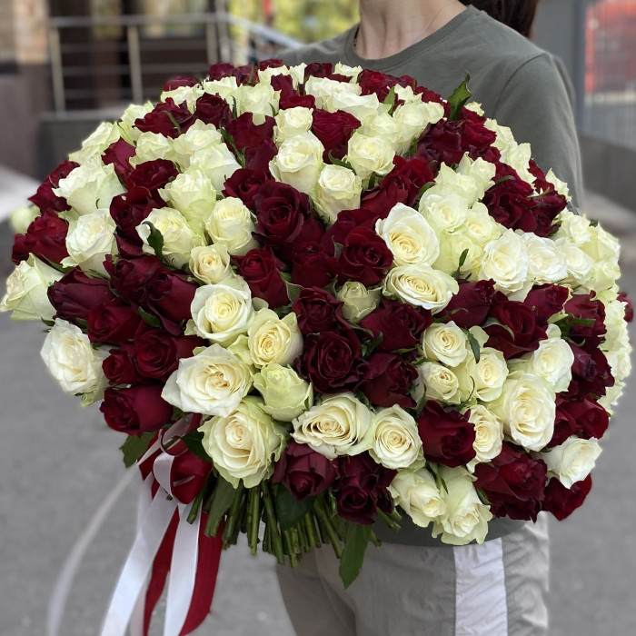 201 красная и белая роза 40 см