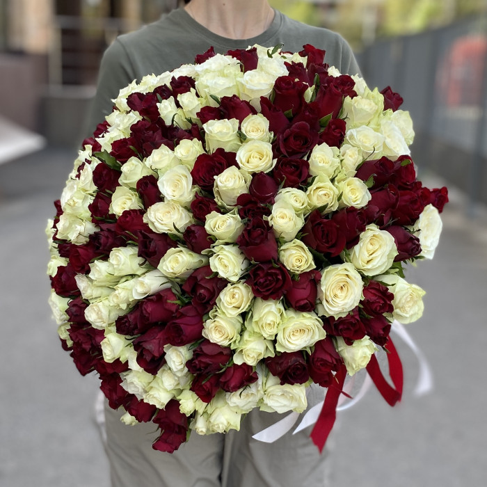 201 красная и белая роза 40 см