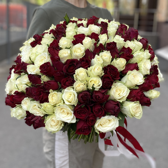201 красная и белая роза 40 см