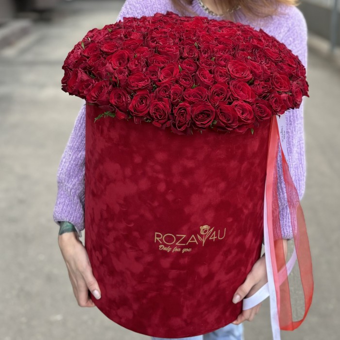201 красная роза в бархатной коробке