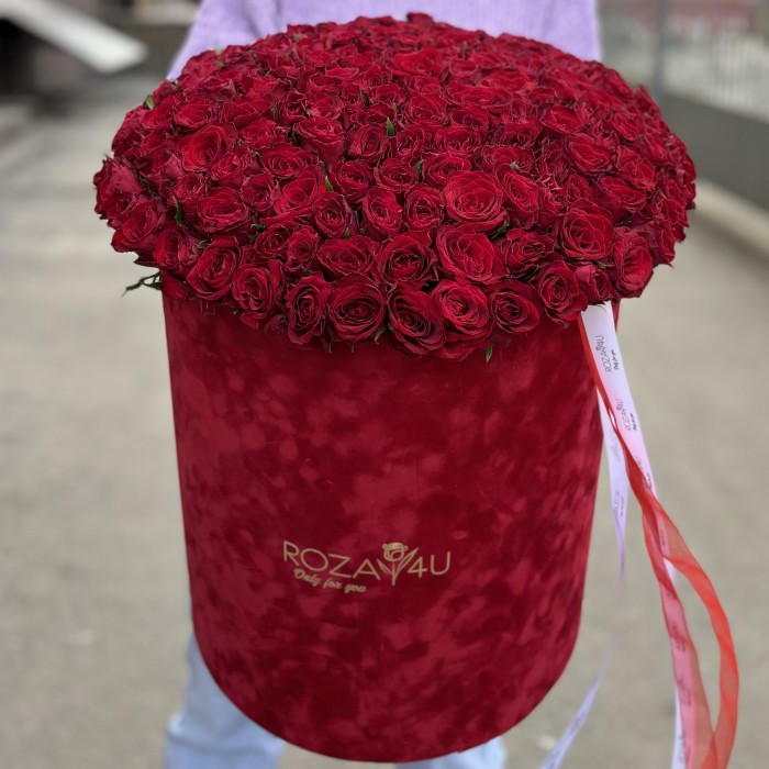 201 красная роза в бархатной коробке