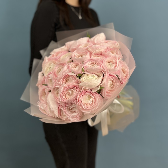 35 розовых ранункулюсов