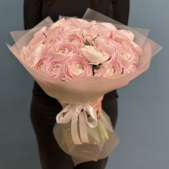 35 розовых ранункулюсов