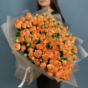 55 кустовых пионовидных роз Корал Баблс 50 см