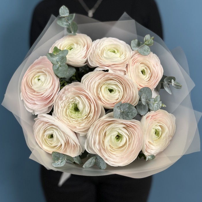 Букет из 9 бело-розовых Ранункулюсов