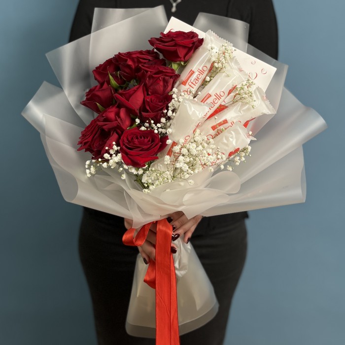 Букет с конфетами День всех влюбленных