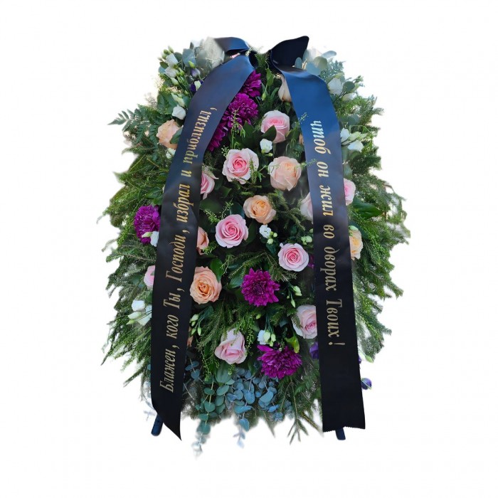 Траурный венок из живых цветов 130 см № 53