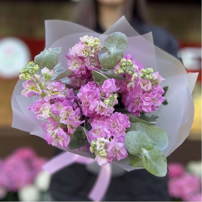 7 розовых ароматных маттиол с эвкалиптом