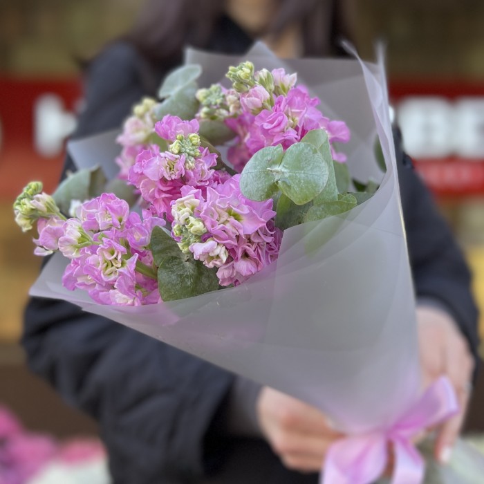 7 розовых ароматных маттиол с эвкалиптом