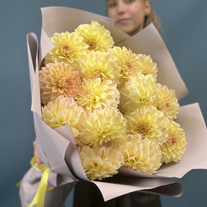 15 желто-розовых георгин