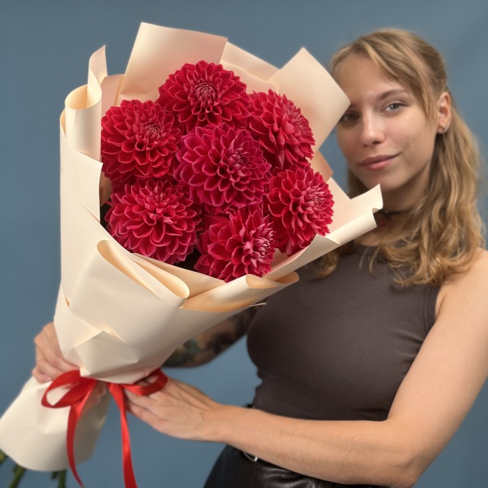 7 пышных красных георгин