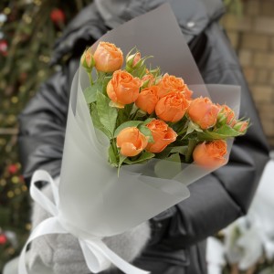 3 оранжевые кустовые розы Коралл Бабл