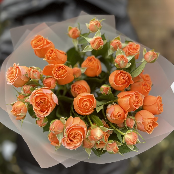 5 оранжевых кустовых пионовидных роз Коралл Бабл
