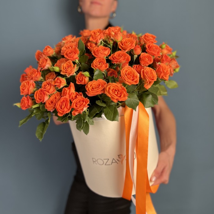 21 оранжевая кустовая роза Чарминг Бейб в коробке
