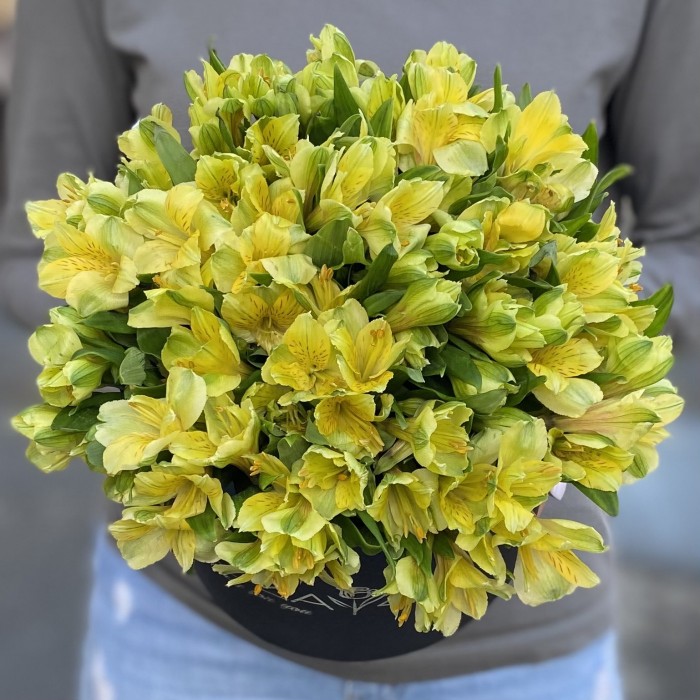 21 желтая альстромерия в коробке