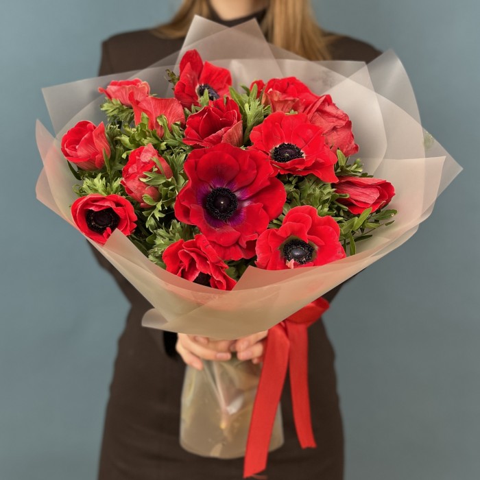 15 красных анемонов